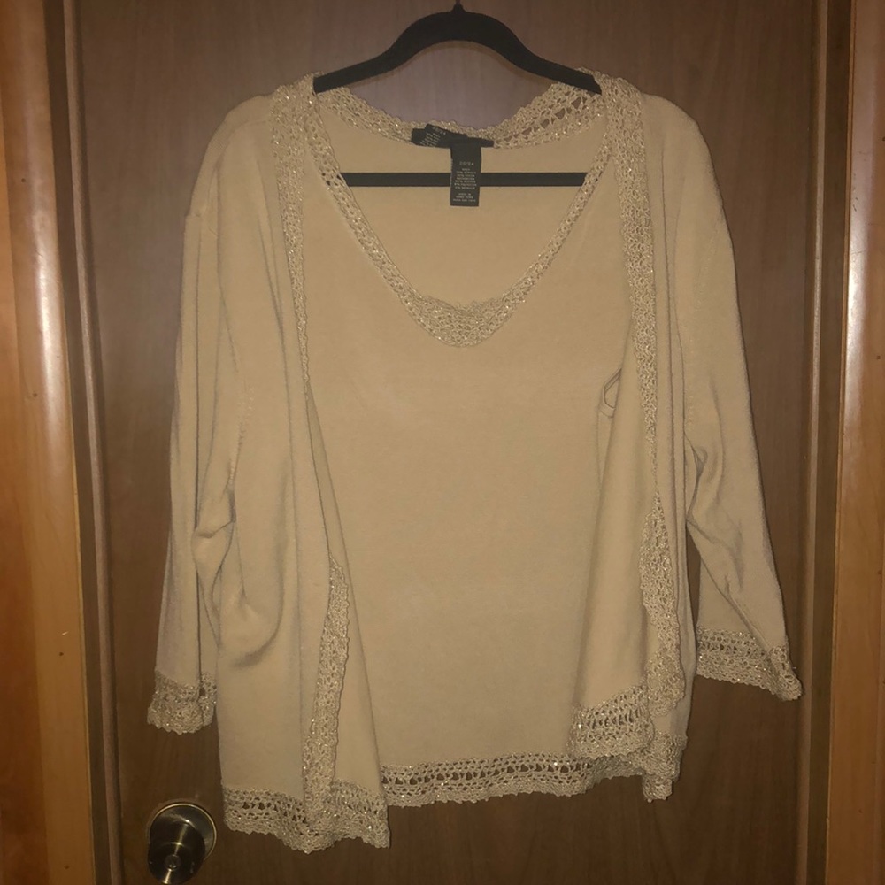 Plus Size Tan Sweater Set w/gold around the Edges.